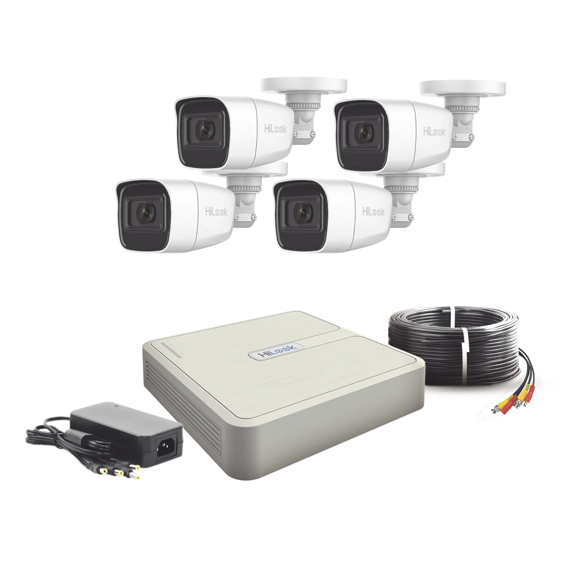 Kit TurboHD 1080p Lite / DVR 4 canales / Audio por Coaxitron / 4 Cámaras Bala de Policarbonato con Micrófono Integrado